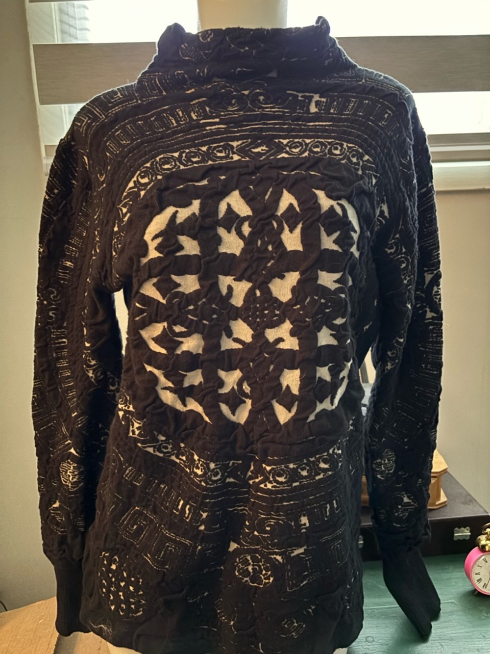 Desigual Black and Cream Patterned Knit Top